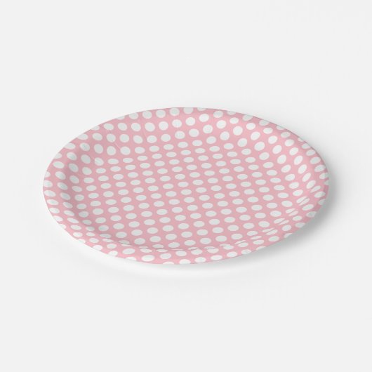 Wit op Roze Medium Size Polka Dots Papieren Bordje (Gekanteld)