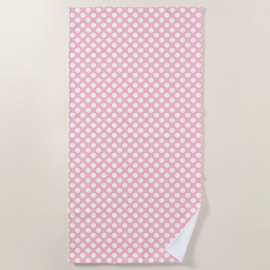 Wit op Roze Medium Size Polka Dots Strandlaken (Voorkant)