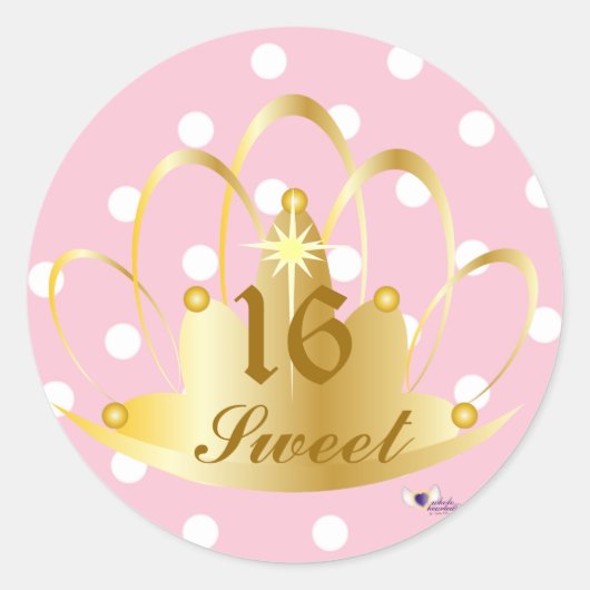 Wit op roze stippen, zoet, 16 Sticker-cust. Ronde Sticker (Voorkant)