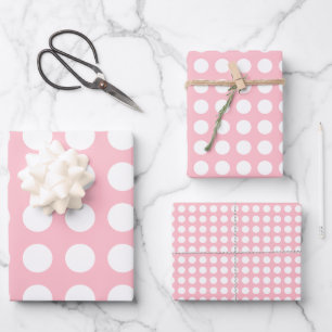 Wit op roze verschillende maten Horiz. Polka Dots Inpakpapier Vel
