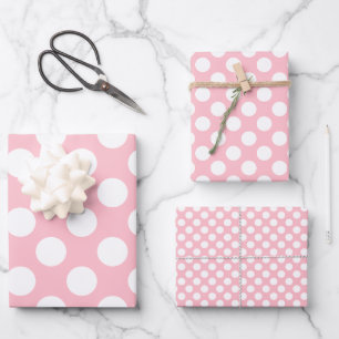 Wit op Roze Verschillende Maten Polka Dots Inpakpapier Vel