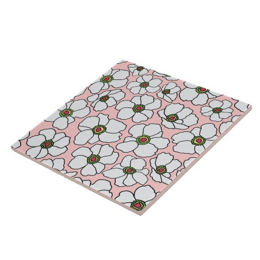Wit op roze wilde bloem ontwerp tegeltje (Zijkant)
