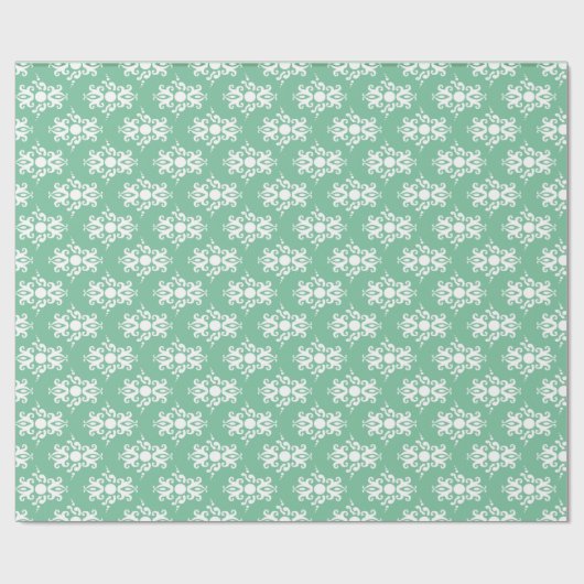 Wit op Soft Emerald Green Damask v2 Cadeaupapier (Vlak)