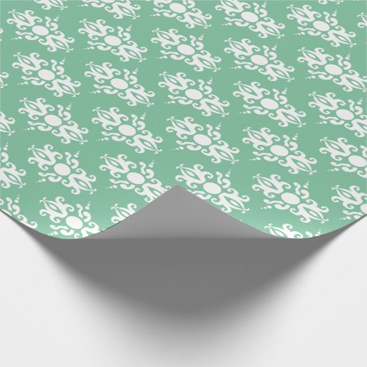 Wit op Soft Emerald Green Damask v2 Cadeaupapier (Hoek)