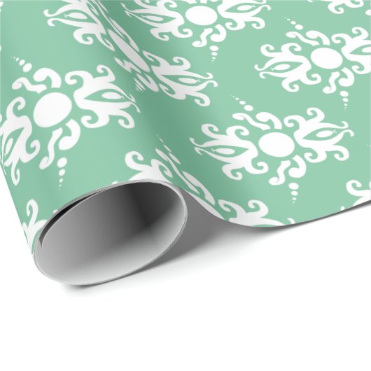 Wit op Soft Emerald Green Damask v2 Cadeaupapier (Rol Hoek)