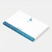 Wit op Teal Nep Glitter Flamingo & Rand, Naam Post-it® Notes (Schuin)