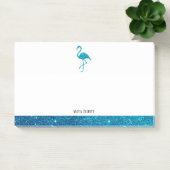 Wit op Teal Nep Glitter Flamingo & Rand, Naam Post-it® Notes (Kantoor)