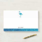 Wit op Teal Nep Glitter Flamingo & Rand, Naam Post-it® Notes (Op bureau)
