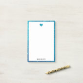 Wit op Teal Nep Glitter Hart & Rand, Naam Post-it® Notes (Op bureau)
