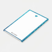 Wit op Teal Nep Glitter Hart & Rand, Naam Post-it® Notes (Schuin)
