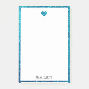 Wit op Teal Nep Glitter Hart & Rand, Naam Post-it® Notes