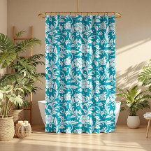 Wit op Turquoise Bloemendamask Patroon