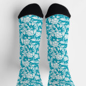 Wit op Turquoise Vintage Bloemendamask Patroon Sokken (Top)