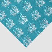 Wit op turquoise wind zeilboot patroon tissuepapier (Detail)