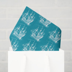Wit op turquoise wind zeilboot patroon tissuepapier