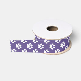 Wit op Ultra Violet Kat/Hond/Dier Pootafdruk Grosgrain Lint