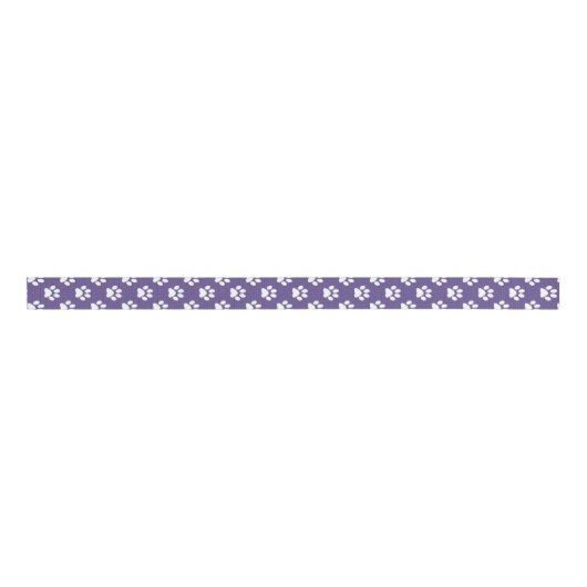 Wit op Ultra Violet Kat/Hond/Dierenpootafdruk Grosgrain Lint (Voorkant)