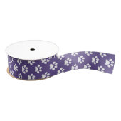 Wit op Ultra Violet Kat/Hond/Dierenpootafdruk Grosgrain Lint (Spoel)