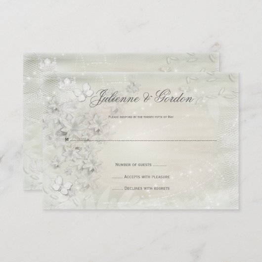  wit op White Floral Grunge RSVP (Voorkant / Achterkant)