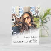 Wit op Wit Bloemen/Pick Graduatie Uitnodiging (Staand voorkant)