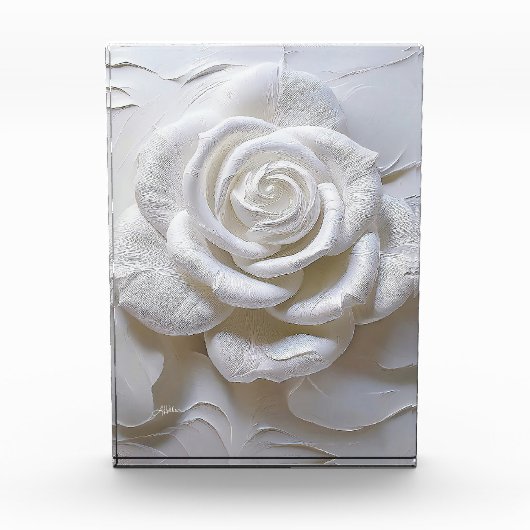 Wit op wit - gebeeldhouwd Roos Fotoblokken (Voorkant)