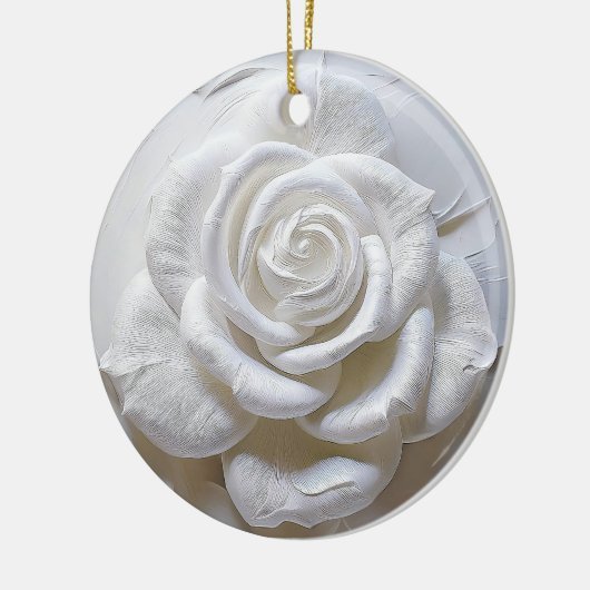 Wit op wit - gebeeldhouwd Roos Keramisch Ornament (Links)