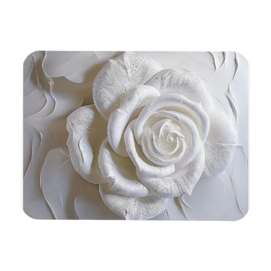 Wit op wit - gebeeldhouwd Roos Magneet (Horizontaal)