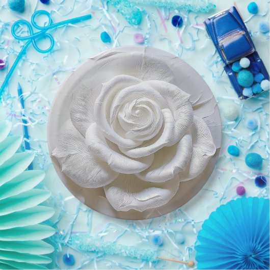 Wit op wit - gebeeldhouwd Roos Papieren Bordje (Feest)