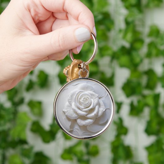 Wit op wit - gebeeldhouwd Roos Sleutelhanger (Hand)