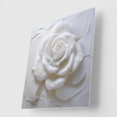 Wit op wit - gebeeldhouwd Roos Vierkante Klok (Hoek)