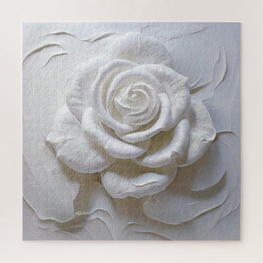 Wit Op Wit - Gebeeldhouwde Roos Legpuzzel (Verticaal)