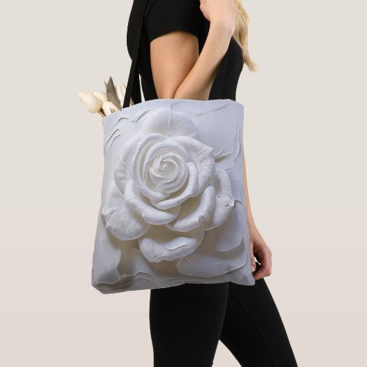 Wit Op Wit - Gebeeldhouwde Roos Tote Bag (Dichtbij)