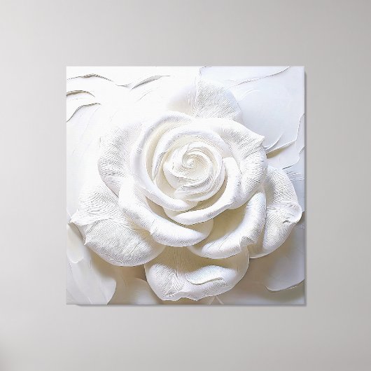 Wit Op Wit - Geboetseerde Roos Canvas Afdruk (Voorkant)