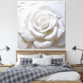 Wit Op Wit - Geboetseerde Roos Canvas Afdruk (Insitu (Slaapkamer))