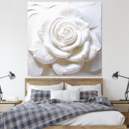 Wit Op Wit - Geboetseerde Roos Canvas Afdruk