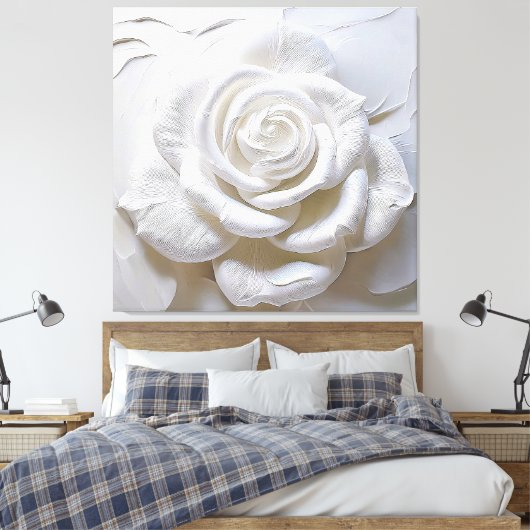 Wit Op Wit - Geboetseerde Roos Canvas Afdruk (Insitu (Slaapkamer))