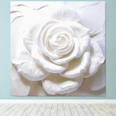 Wit Op Wit - Geboetseerde Roos Canvas Afdruk (Insitu (Houten vloer))