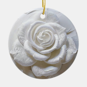 Wit Op Wit - Geboetseerde Roos Keramisch Ornament