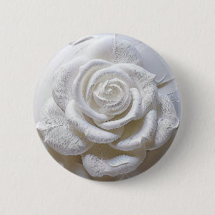 Wit Op Wit - Geboetseerde Roos Ronde Button 5,7 Cm