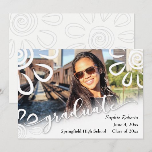 Wit op Witte Bloemen-/Picknick Afstudeeruitnodigin Aankondiging (Voorkant / Achterkant)