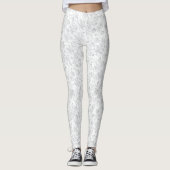 Wit op witte bloemenprint,  behang leggings (Voorkant)