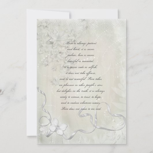  wit op witte bloemenvlinder bruiloft kaart (Achterkant)