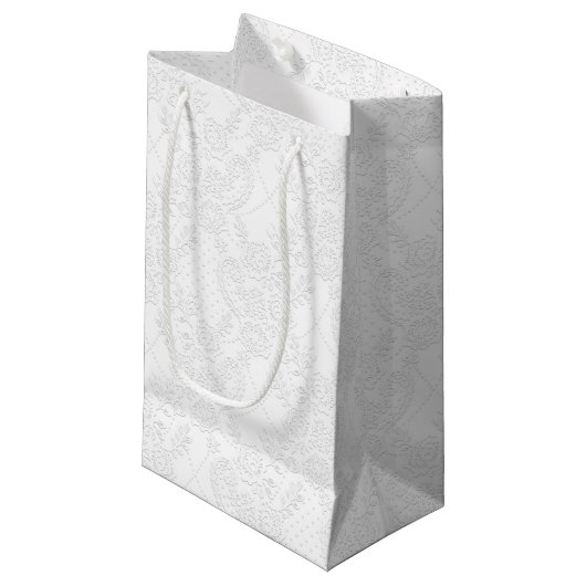 Wit op Witte Bruidskant Embossed-Look Gift Bag Klein Cadeauzakje (Voorkant Gekanteld)