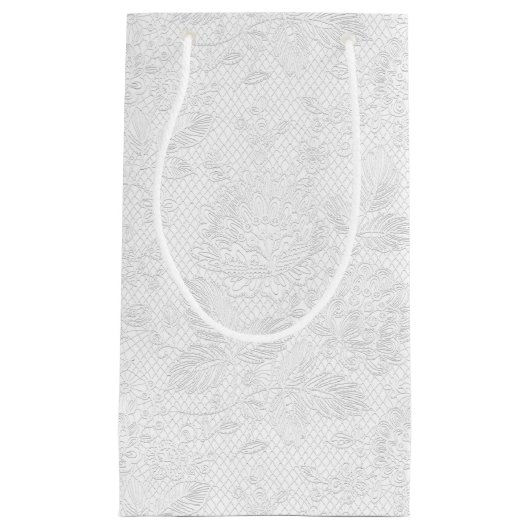 Wit op Witte Bruidskant Embossed-Look Gift Bag Klein Cadeauzakje (Voorkant)
