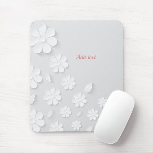 Wit op witte florale sjabloon, muisblok muismat (Met muis)