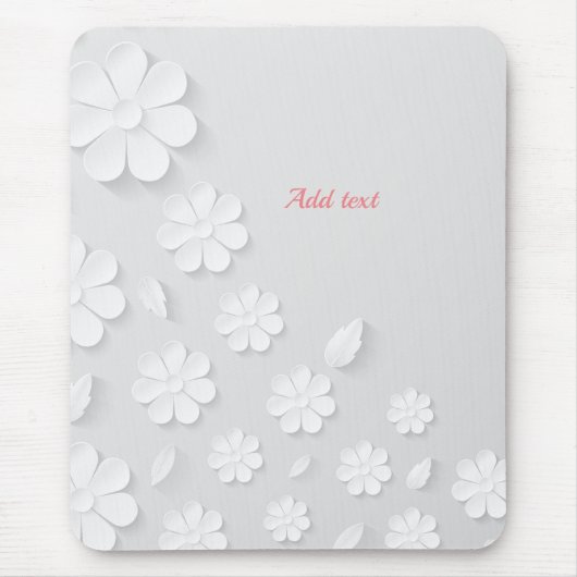 Wit op witte florale sjabloon, muisblok muismat (Voorkant)