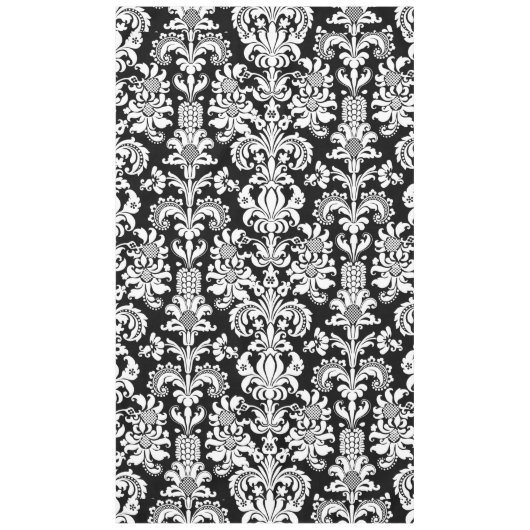 Wit op zwart  bloemdamast tafelkleed (Voorkant)