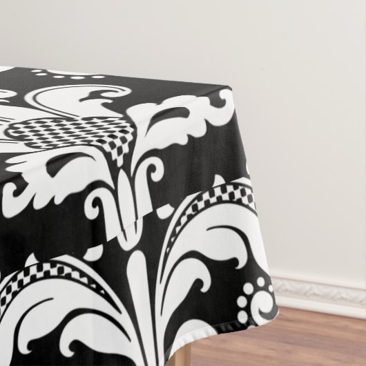 Wit op zwart bloemdamast tafelkleed (Voorbeeld)