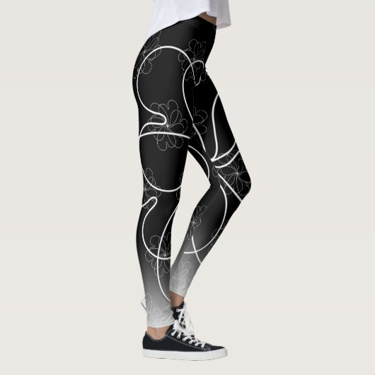 Wit op Zwart Chique hartS bloem Patroon Leggings (Rechts)