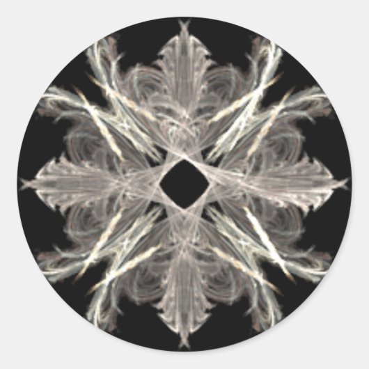 Wit op Zwart Fractal Art Design Ronde Sticker (Voorkant)
